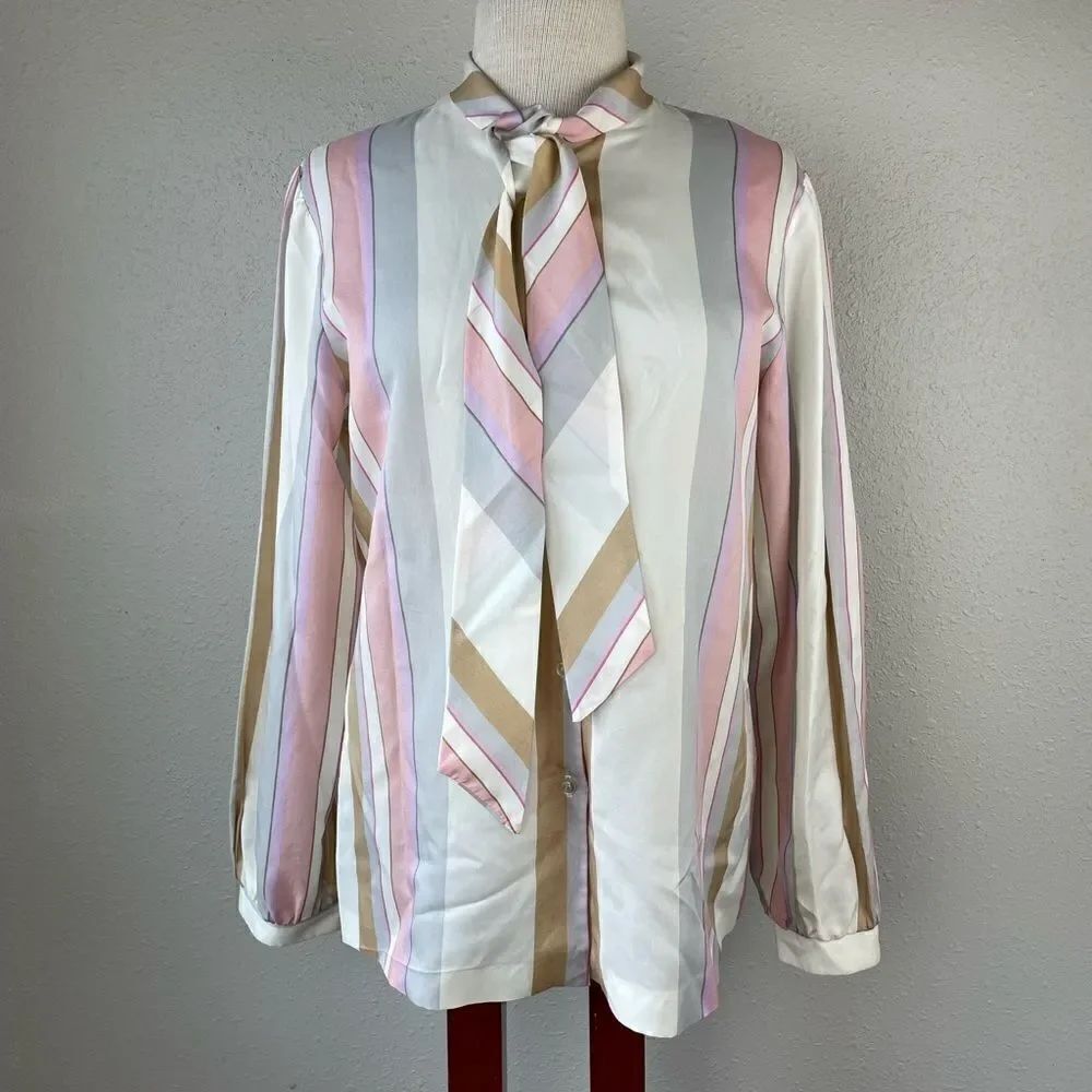 Vintage Koret Button Down Pastel Blouse Top Size L EUC